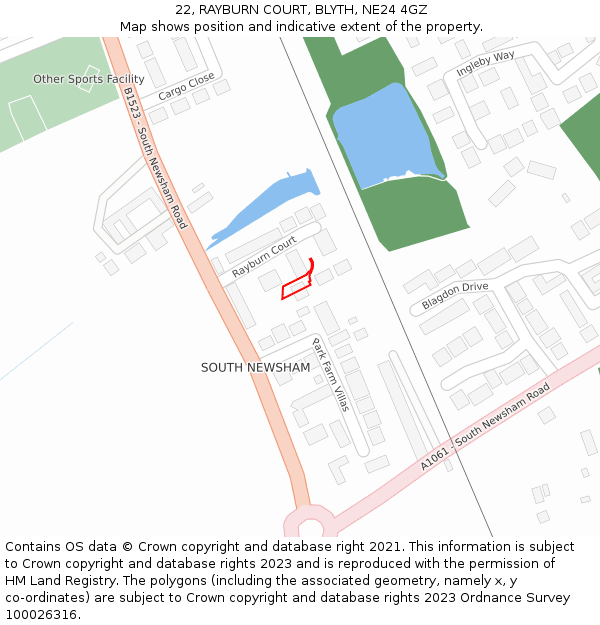 22, RAYBURN COURT, BLYTH, NE24 4GZ: Location map and indicative extent of plot