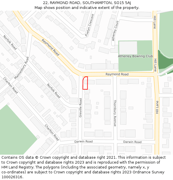 22, RAYMOND ROAD, SOUTHAMPTON, SO15 5AJ: Location map and indicative extent of plot