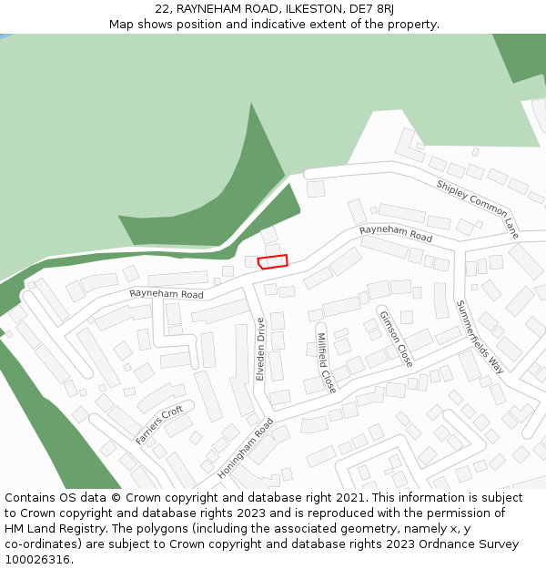 22, RAYNEHAM ROAD, ILKESTON, DE7 8RJ: Location map and indicative extent of plot