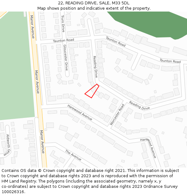 22, READING DRIVE, SALE, M33 5DL: Location map and indicative extent of plot