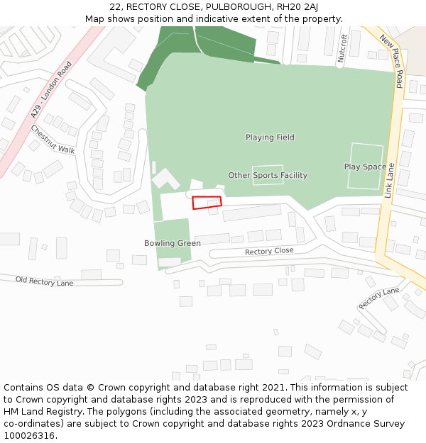 22, RECTORY CLOSE, PULBOROUGH, RH20 2AJ: Location map and indicative extent of plot