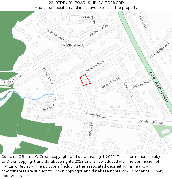 22, REDBURN ROAD, SHIPLEY, BD18 3BD: Location map and indicative extent of plot