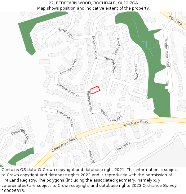 22, REDFEARN WOOD, ROCHDALE, OL12 7GA: Location map and indicative extent of plot