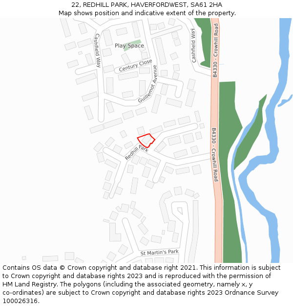 22, REDHILL PARK, HAVERFORDWEST, SA61 2HA: Location map and indicative extent of plot