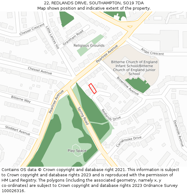 22, REDLANDS DRIVE, SOUTHAMPTON, SO19 7DA: Location map and indicative extent of plot