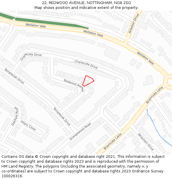 22, REDWOOD AVENUE, NOTTINGHAM, NG8 2SG: Location map and indicative extent of plot