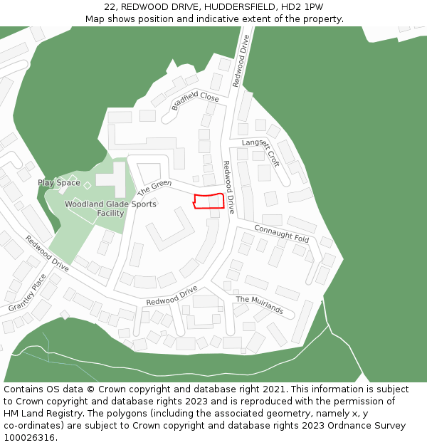 22, REDWOOD DRIVE, HUDDERSFIELD, HD2 1PW: Location map and indicative extent of plot