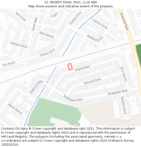 22, REGENT ROAD, RHYL, LL18 4BA: Location map and indicative extent of plot