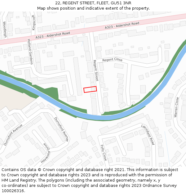 22, REGENT STREET, FLEET, GU51 3NR: Location map and indicative extent of plot