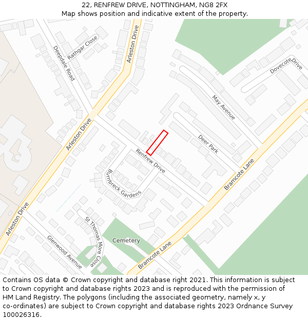 22, RENFREW DRIVE, NOTTINGHAM, NG8 2FX: Location map and indicative extent of plot