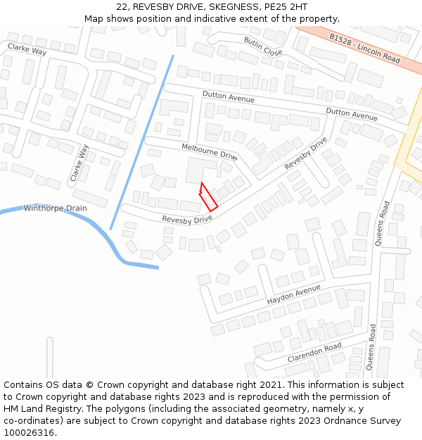 22, REVESBY DRIVE, SKEGNESS, PE25 2HT: Location map and indicative extent of plot