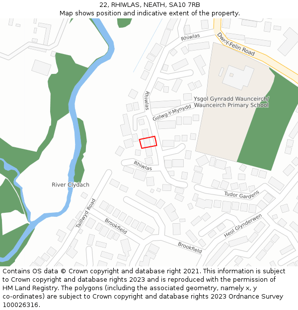 22, RHIWLAS, NEATH, SA10 7RB: Location map and indicative extent of plot