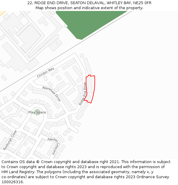 22, RIDGE END DRIVE, SEATON DELAVAL, WHITLEY BAY, NE25 0FR: Location map and indicative extent of plot