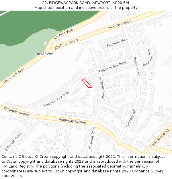 22, RIDGEWAY PARK ROAD, NEWPORT, NP20 5AL: Location map and indicative extent of plot