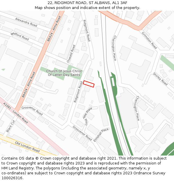 22, RIDGMONT ROAD, ST ALBANS, AL1 3AF: Location map and indicative extent of plot