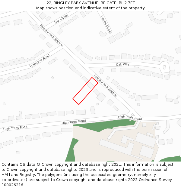 22, RINGLEY PARK AVENUE, REIGATE, RH2 7ET: Location map and indicative extent of plot