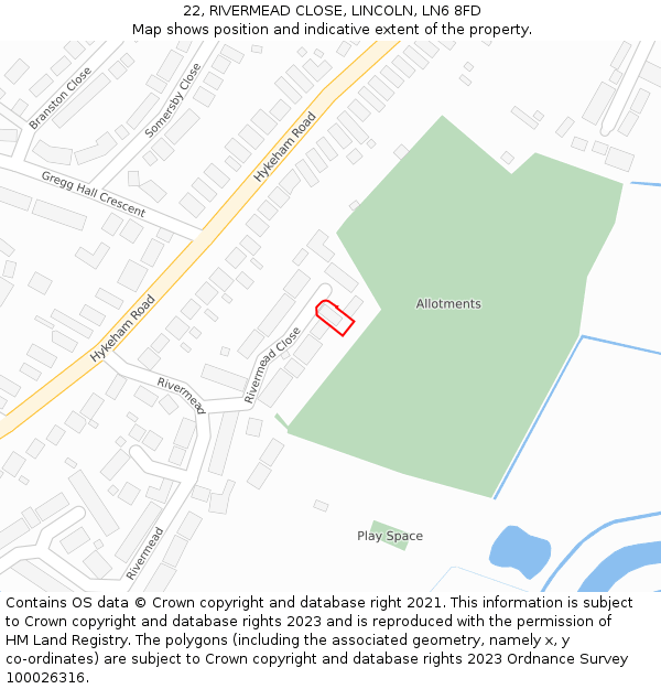 22, RIVERMEAD CLOSE, LINCOLN, LN6 8FD: Location map and indicative extent of plot