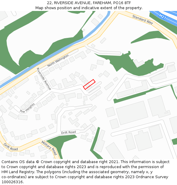 22, RIVERSIDE AVENUE, FAREHAM, PO16 8TF: Location map and indicative extent of plot