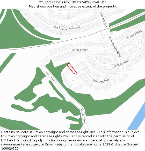 22, RIVERSIDE PARK, NORTHWICH, CW8 1DS: Location map and indicative extent of plot