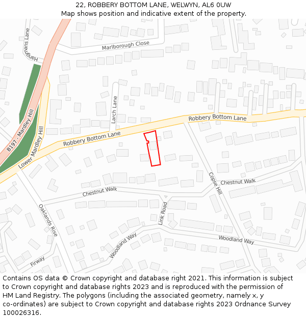 22, ROBBERY BOTTOM LANE, WELWYN, AL6 0UW: Location map and indicative extent of plot