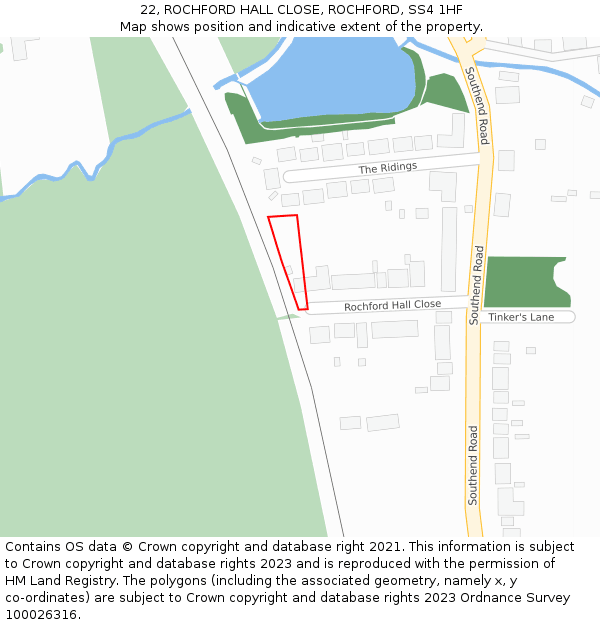 22, ROCHFORD HALL CLOSE, ROCHFORD, SS4 1HF: Location map and indicative extent of plot