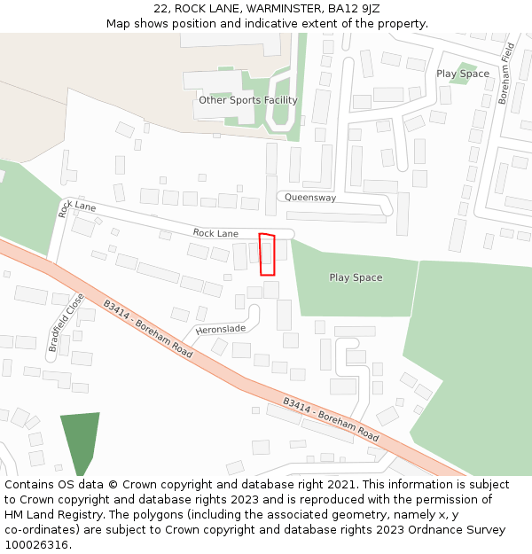 22, ROCK LANE, WARMINSTER, BA12 9JZ: Location map and indicative extent of plot