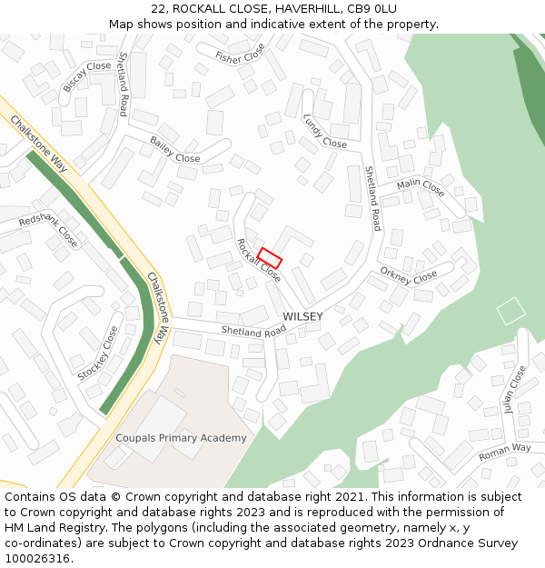 22, ROCKALL CLOSE, HAVERHILL, CB9 0LU: Location map and indicative extent of plot