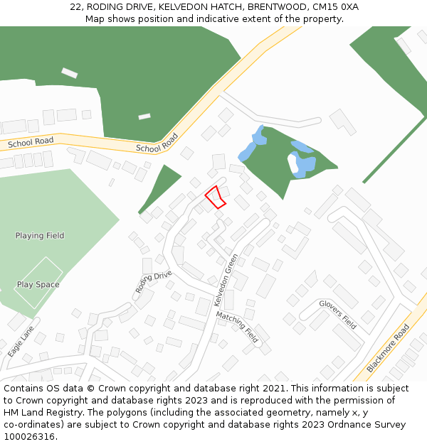 22, RODING DRIVE, KELVEDON HATCH, BRENTWOOD, CM15 0XA: Location map and indicative extent of plot