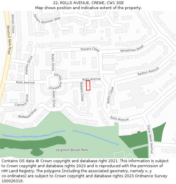 22, ROLLS AVENUE, CREWE, CW1 3GE: Location map and indicative extent of plot