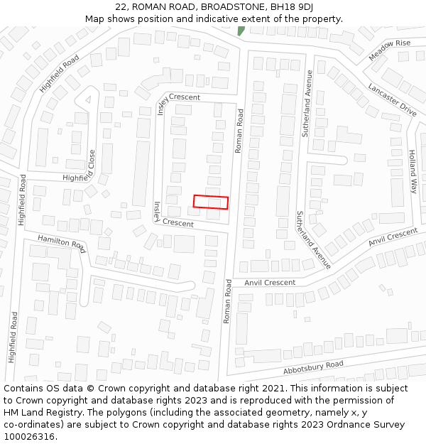 22, ROMAN ROAD, BROADSTONE, BH18 9DJ: Location map and indicative extent of plot
