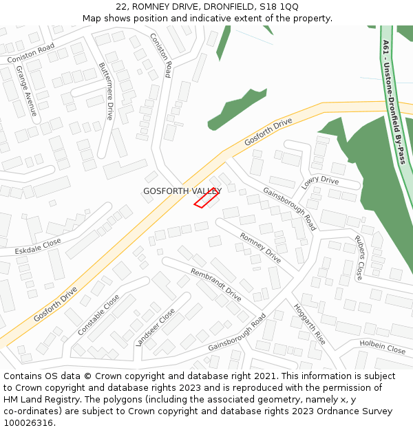 22, ROMNEY DRIVE, DRONFIELD, S18 1QQ: Location map and indicative extent of plot