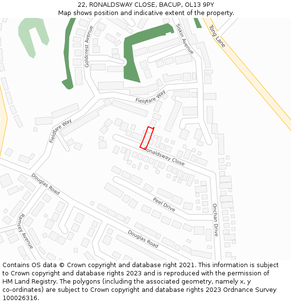 22, RONALDSWAY CLOSE, BACUP, OL13 9PY: Location map and indicative extent of plot