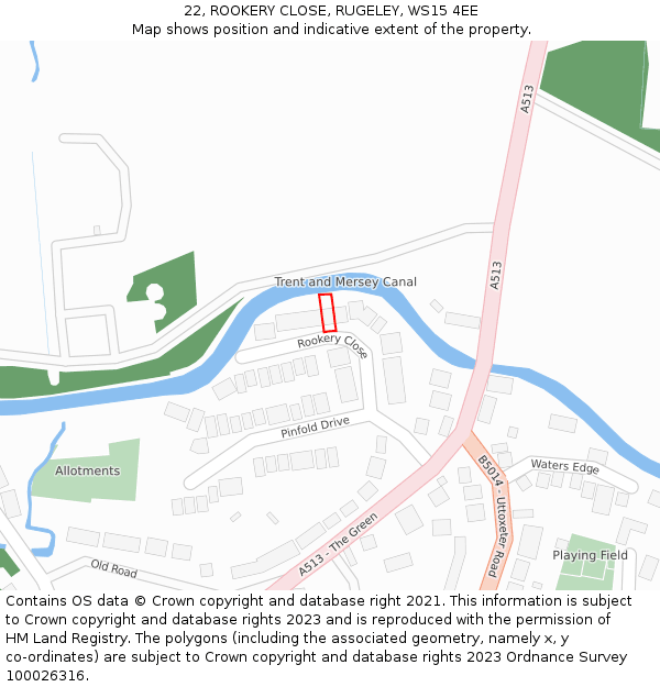 22, ROOKERY CLOSE, RUGELEY, WS15 4EE: Location map and indicative extent of plot