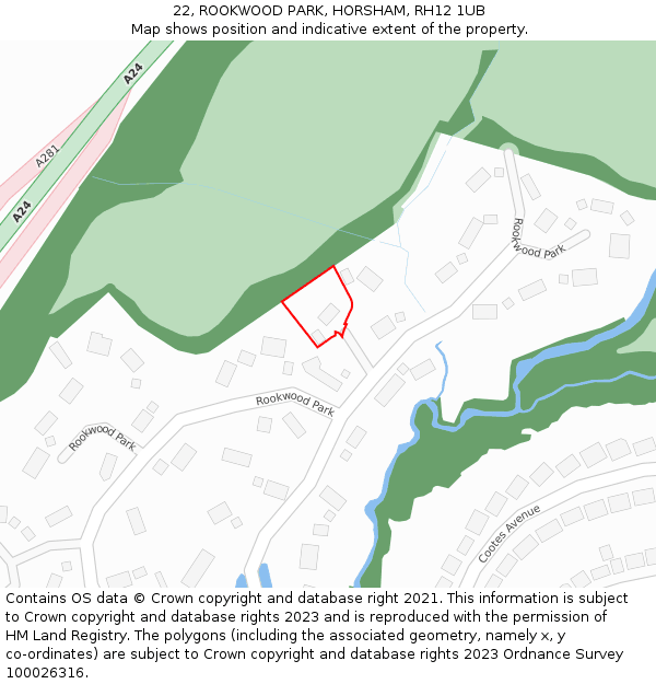 22, ROOKWOOD PARK, HORSHAM, RH12 1UB: Location map and indicative extent of plot