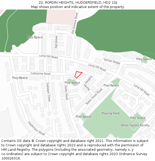 22, RORDIN HEIGHTS, HUDDERSFIELD, HD2 1GJ: Location map and indicative extent of plot