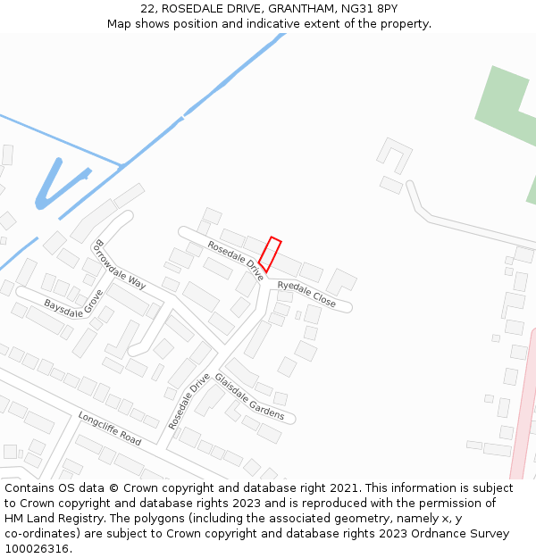 22, ROSEDALE DRIVE, GRANTHAM, NG31 8PY: Location map and indicative extent of plot