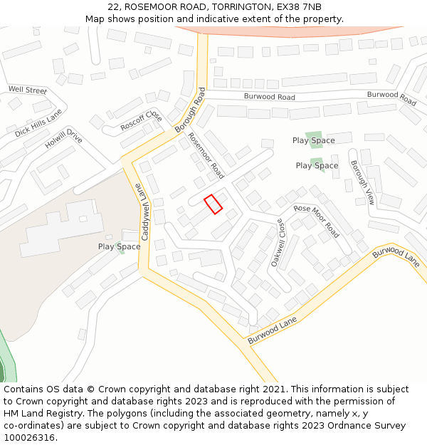 22, ROSEMOOR ROAD, TORRINGTON, EX38 7NB: Location map and indicative extent of plot