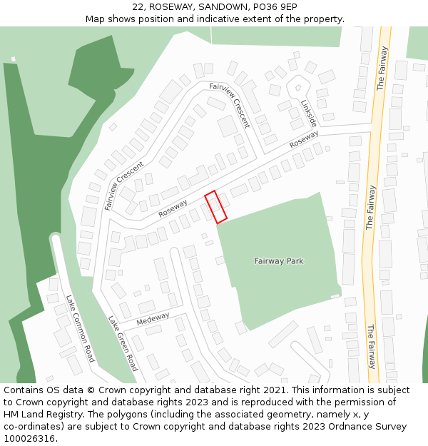 22, ROSEWAY, SANDOWN, PO36 9EP: Location map and indicative extent of plot