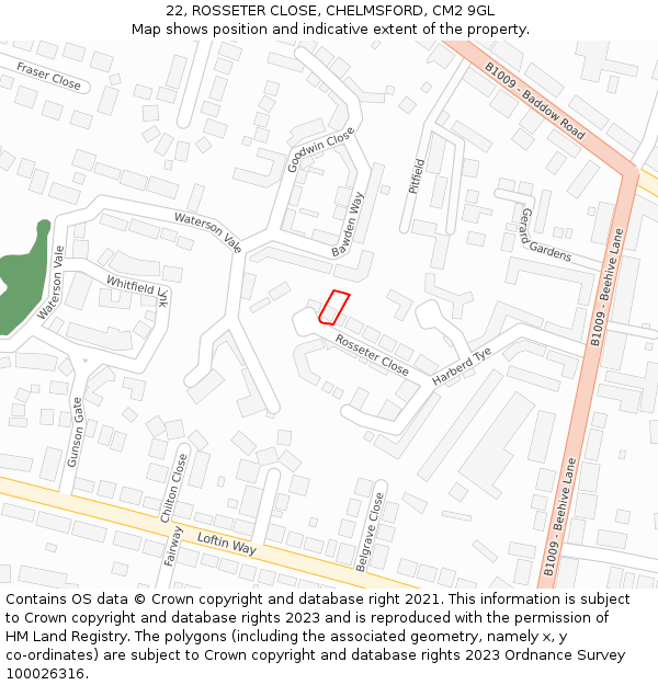 22, ROSSETER CLOSE, CHELMSFORD, CM2 9GL: Location map and indicative extent of plot