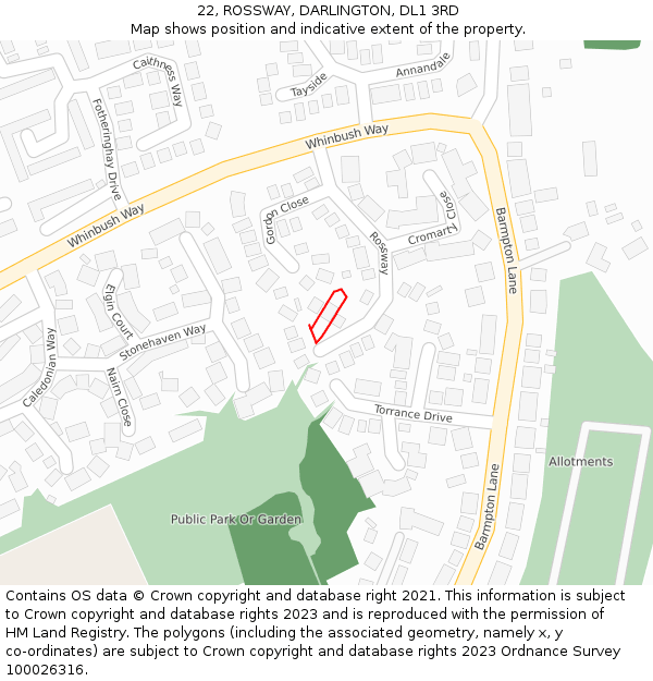 22, ROSSWAY, DARLINGTON, DL1 3RD: Location map and indicative extent of plot