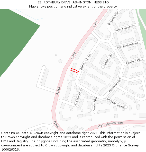 22, ROTHBURY DRIVE, ASHINGTON, NE63 8TQ: Location map and indicative extent of plot
