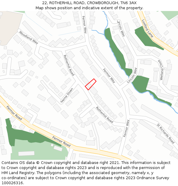 22, ROTHERHILL ROAD, CROWBOROUGH, TN6 3AX: Location map and indicative extent of plot