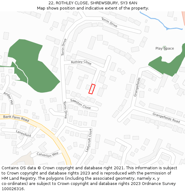 22, ROTHLEY CLOSE, SHREWSBURY, SY3 6AN: Location map and indicative extent of plot