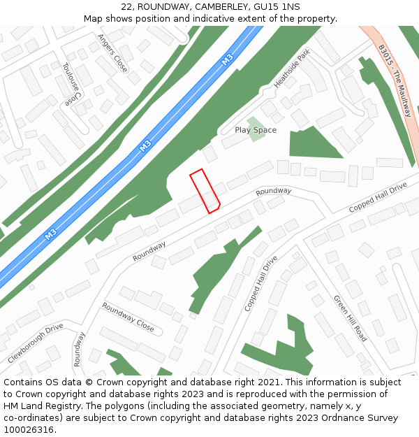 22, ROUNDWAY, CAMBERLEY, GU15 1NS: Location map and indicative extent of plot
