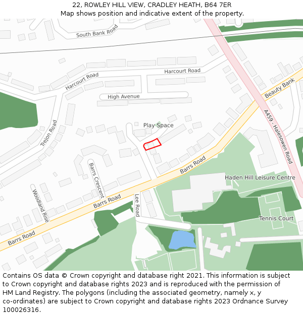22, ROWLEY HILL VIEW, CRADLEY HEATH, B64 7ER: Location map and indicative extent of plot