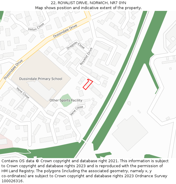 22, ROYALIST DRIVE, NORWICH, NR7 0YN: Location map and indicative extent of plot