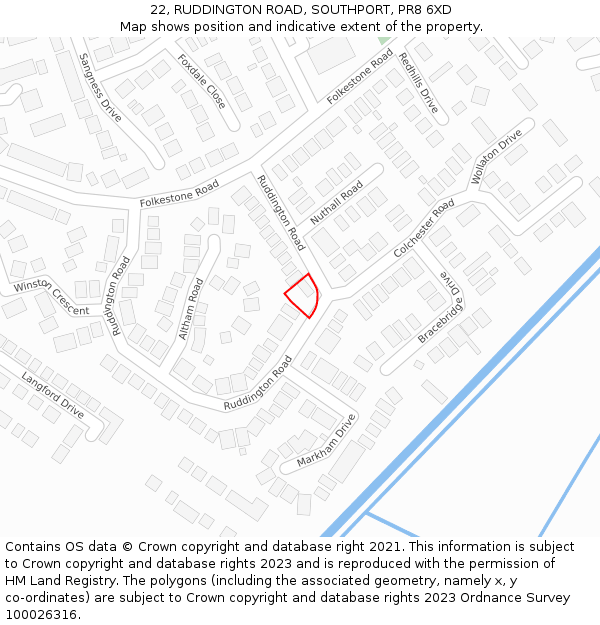 22, RUDDINGTON ROAD, SOUTHPORT, PR8 6XD: Location map and indicative extent of plot