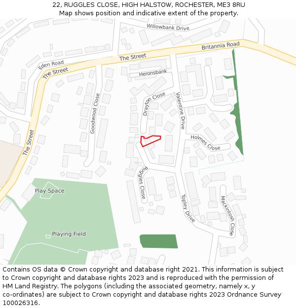 22, RUGGLES CLOSE, HIGH HALSTOW, ROCHESTER, ME3 8RU: Location map and indicative extent of plot