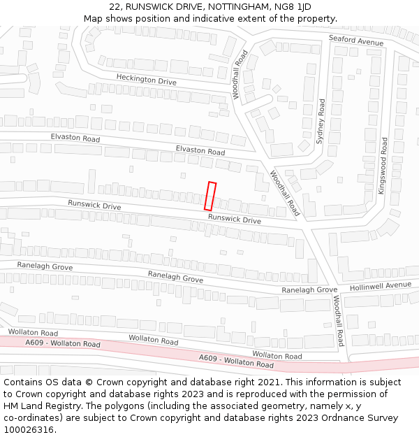 22, RUNSWICK DRIVE, NOTTINGHAM, NG8 1JD: Location map and indicative extent of plot