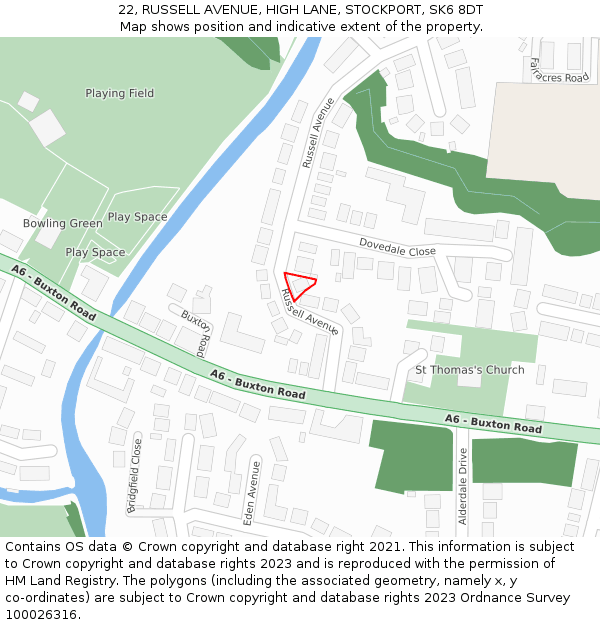 22, RUSSELL AVENUE, HIGH LANE, STOCKPORT, SK6 8DT: Location map and indicative extent of plot